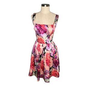 BETSEY JOHNSON COLLECTION Pink Purple Floral Fit & Flare Mini Dress Women's 4